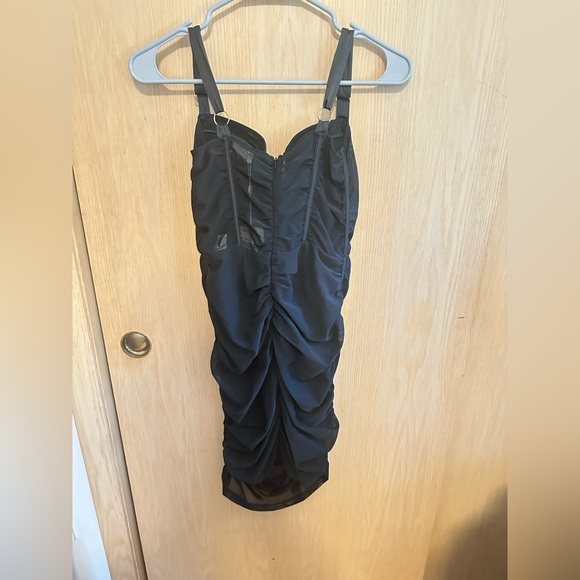 Black Sheer Mesh Mini Dress with Corset - Picture 4 of 5